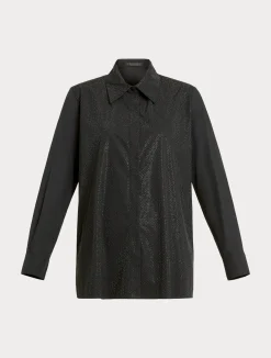Outlet Marina Rinaldi Poplin shirt with rhinestones BLACK