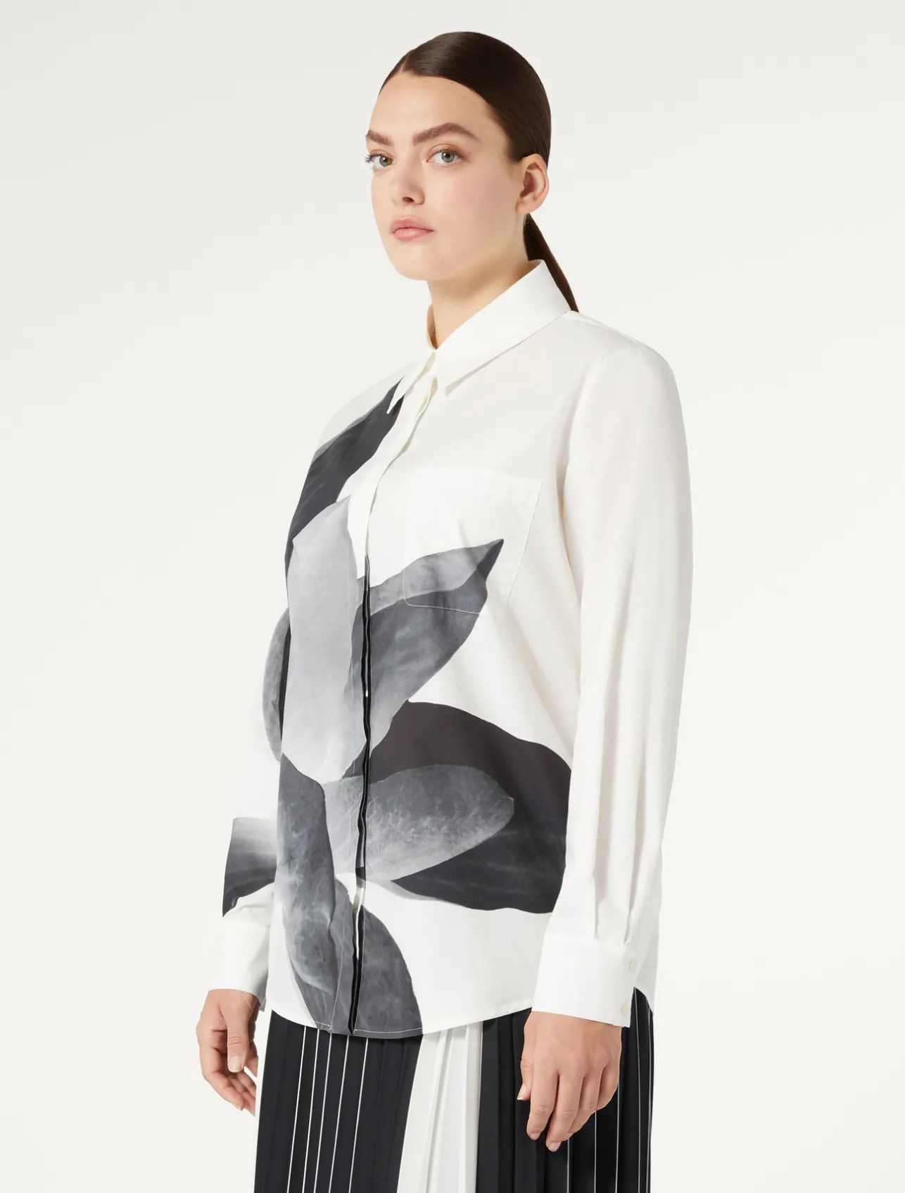 Outlet Marina Rinaldi Print-adorned poplin shirt WHITE