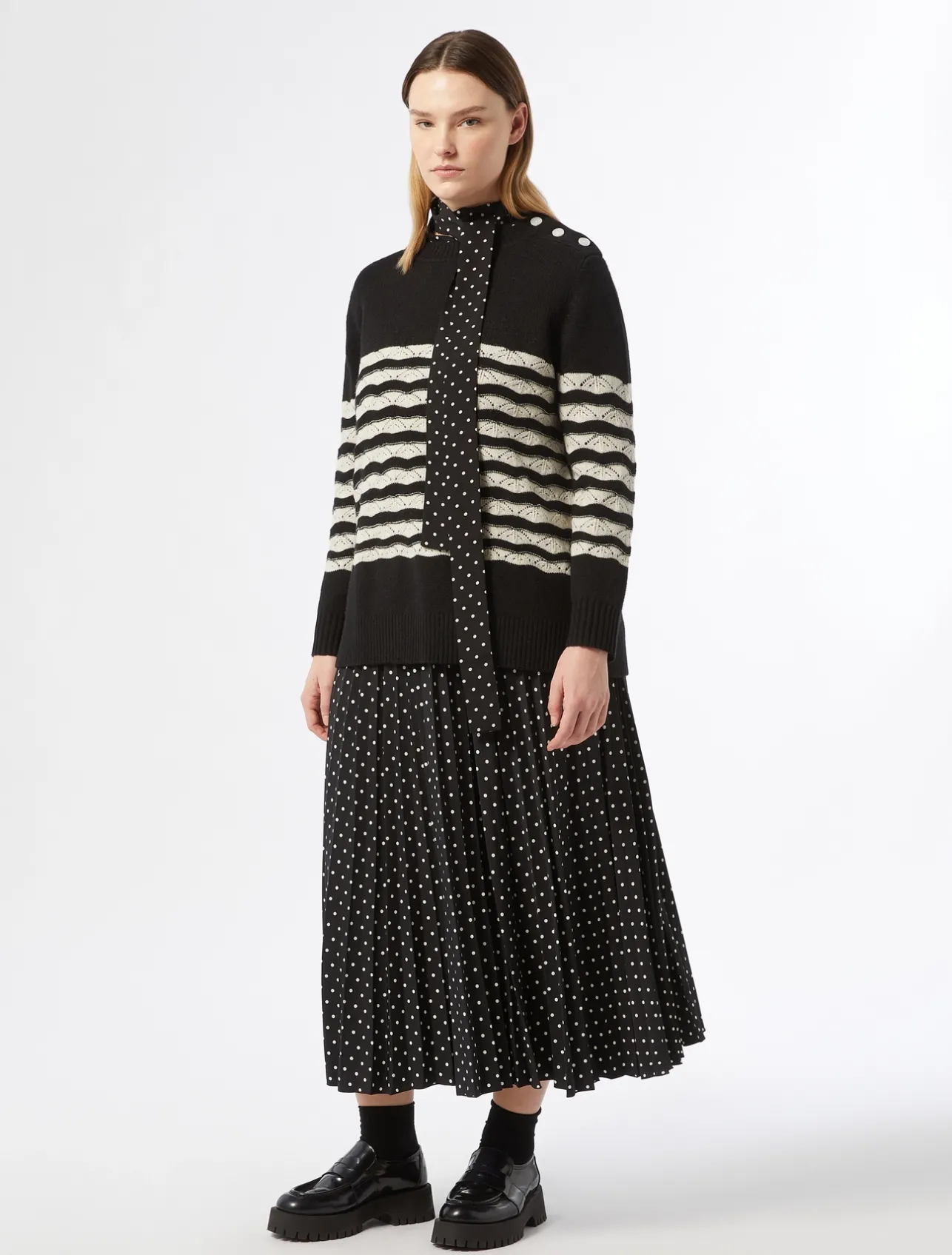 Sale Marina Rinaldi Printed crêpe de chine shirt BLACK