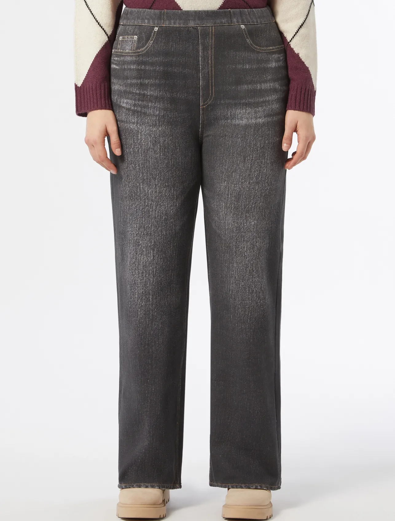 New Marina Rinaldi Printed fleece trousers BLACK