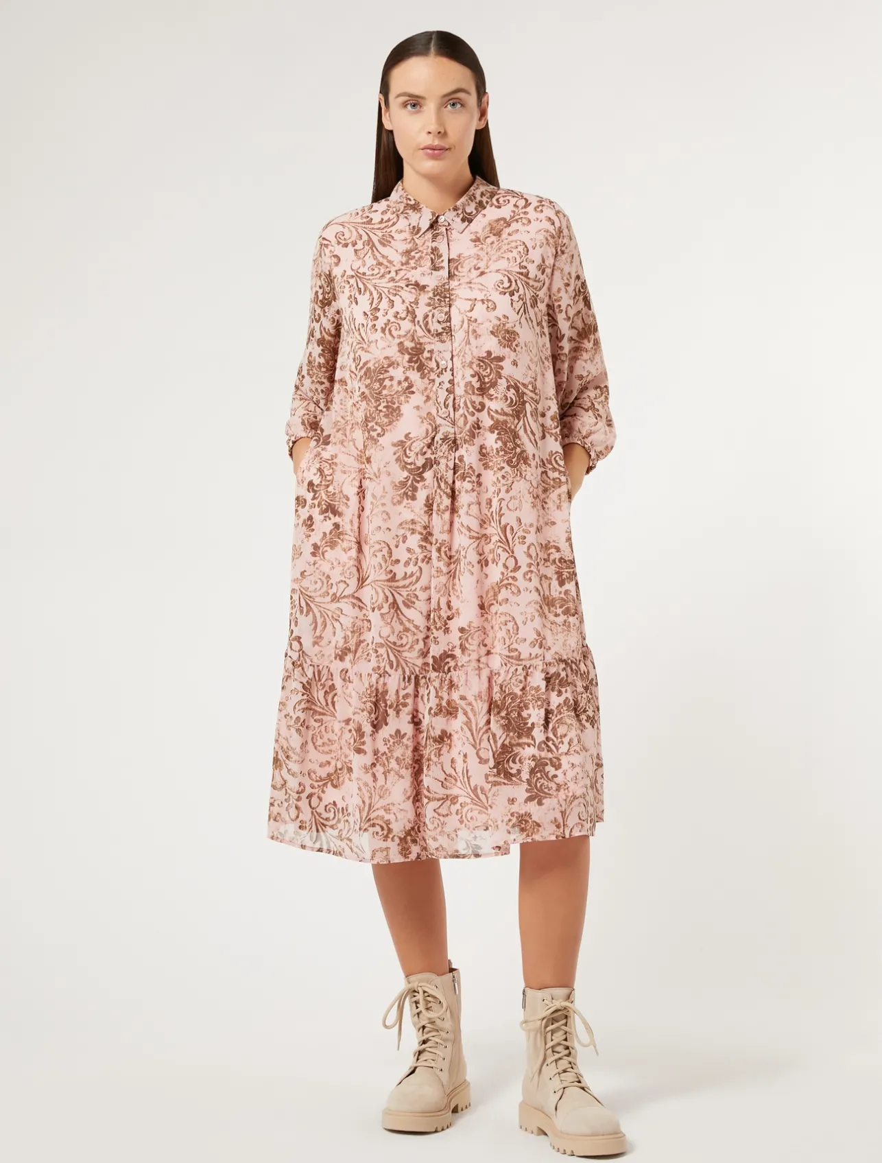 New Marina Rinaldi Printed georgette dress ANTIQUEROSE