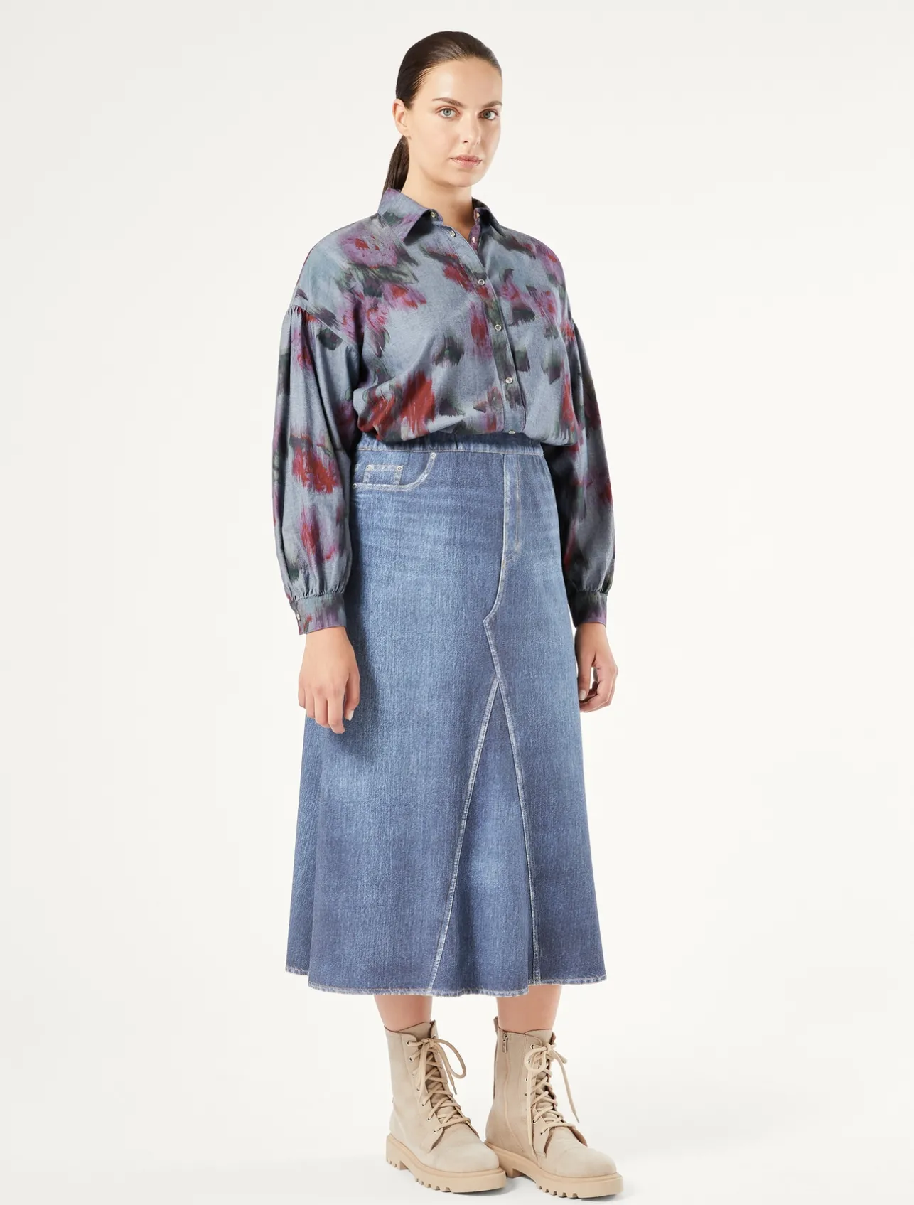 Best Marina Rinaldi Printed jersey fleece skirt CORNFLOWERBLUE