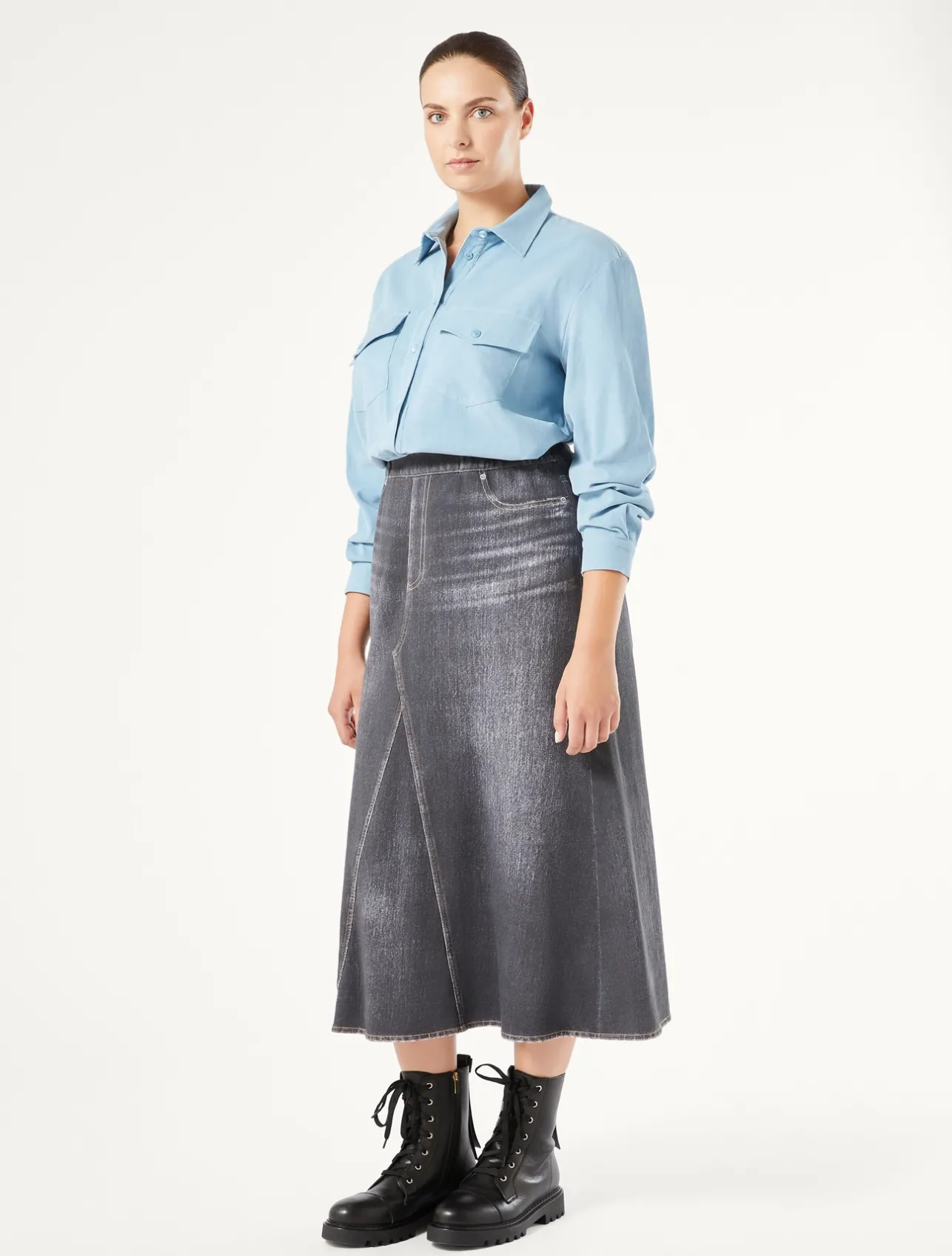 Online Marina Rinaldi Printed jersey fleece skirt BLACK