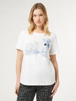 Outlet Marina Rinaldi Printed jersey T-shirt OPTICALWHITE