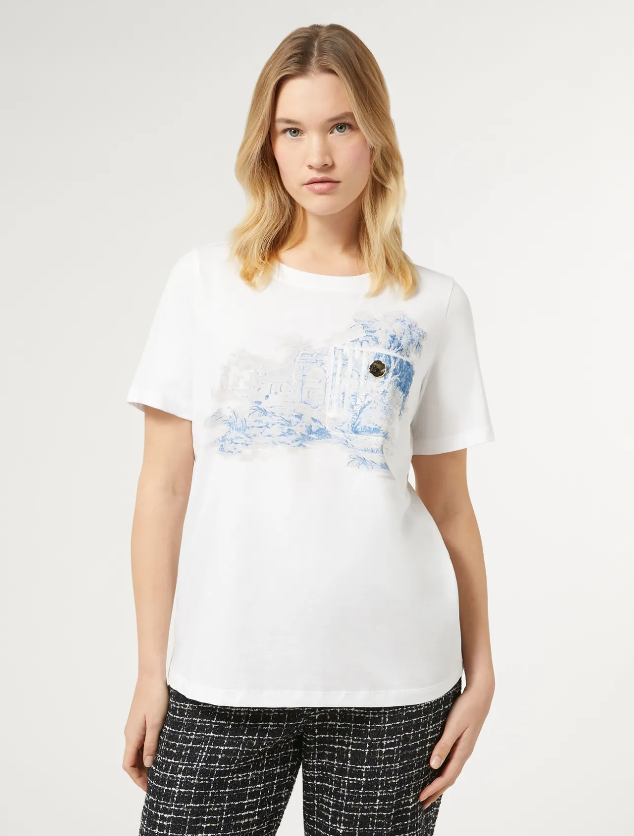 Outlet Marina Rinaldi Printed jersey T-shirt OPTICALWHITE
