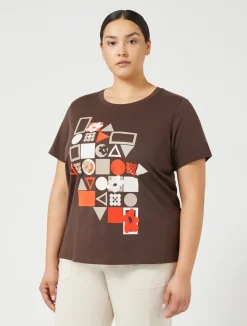 Outlet Marina Rinaldi Printed jersey T-shirt CHOCOLATE