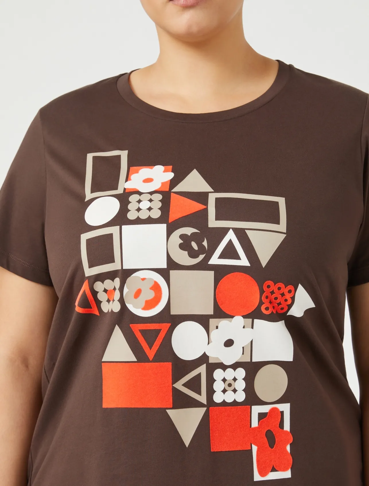 Outlet Marina Rinaldi Printed jersey T-shirt CHOCOLATE
