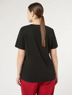 Fashion Marina Rinaldi Printed jersey t-shirt BLACK