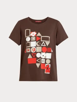 Outlet Marina Rinaldi Printed jersey T-shirt CHOCOLATE