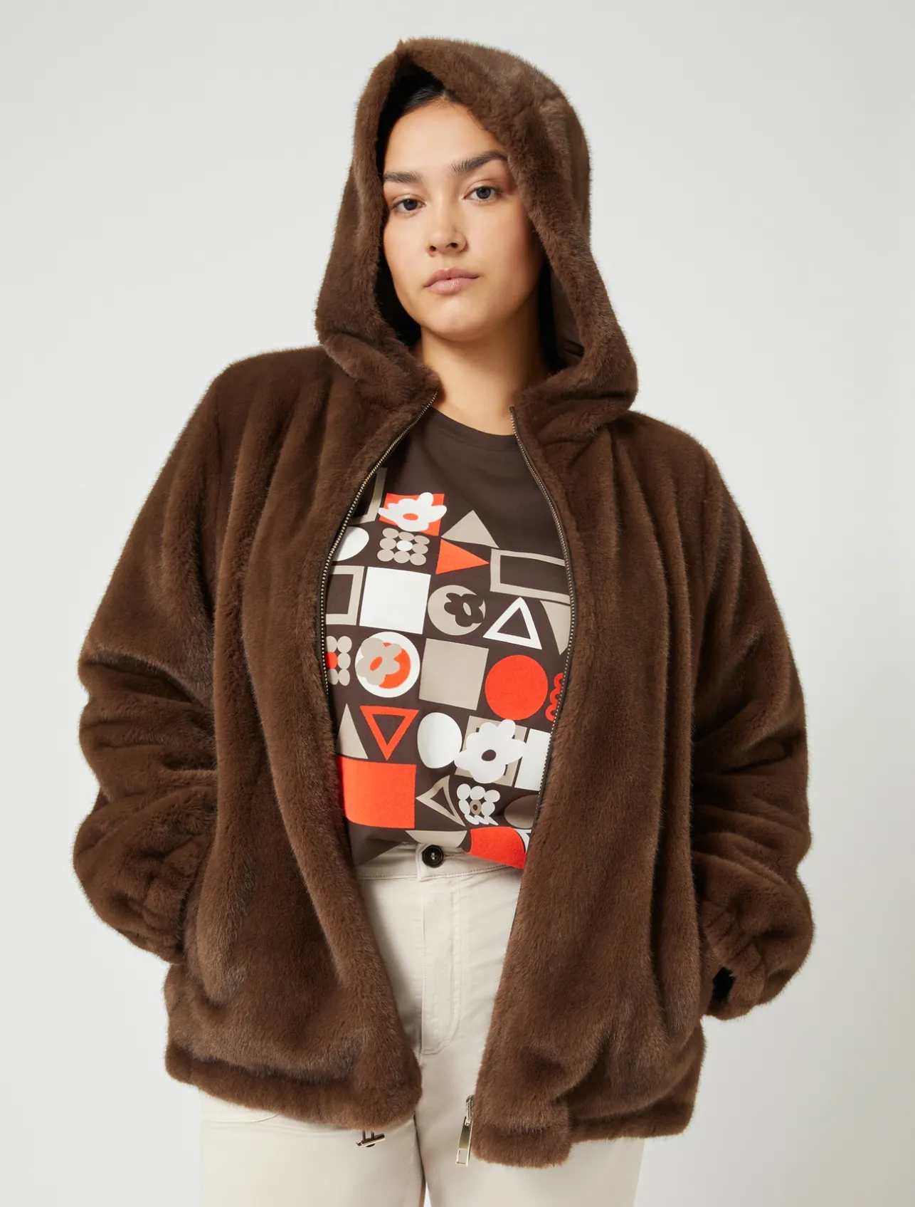 Outlet Marina Rinaldi Printed jersey T-shirt CHOCOLATE