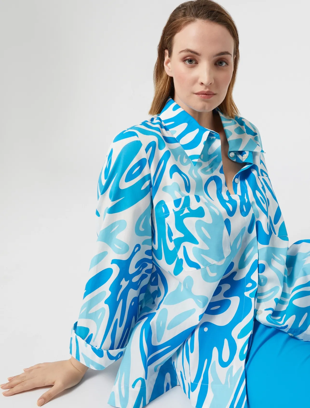 Hot Marina Rinaldi Printed poplin blouse WHITE