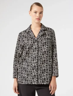 Outlet Marina Rinaldi Printed poplin shirt BLACK