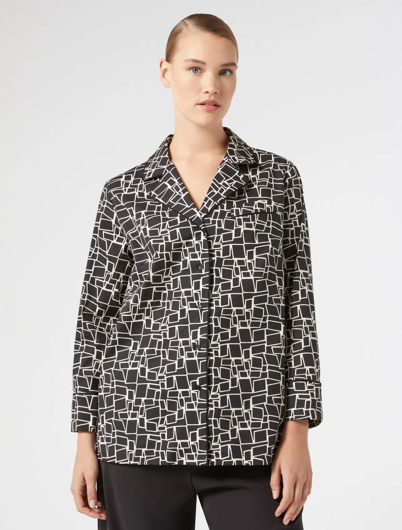 Outlet Marina Rinaldi Printed poplin shirt BLACK
