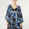 Sale Marina Rinaldi Printed satin poncho BLACK