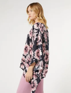 Clearance Marina Rinaldi Printed satin poncho MIDNIGHTBLUE