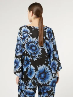 Sale Marina Rinaldi Printed satin poncho BLACK