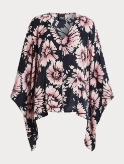 Clearance Marina Rinaldi Printed satin poncho MIDNIGHTBLUE