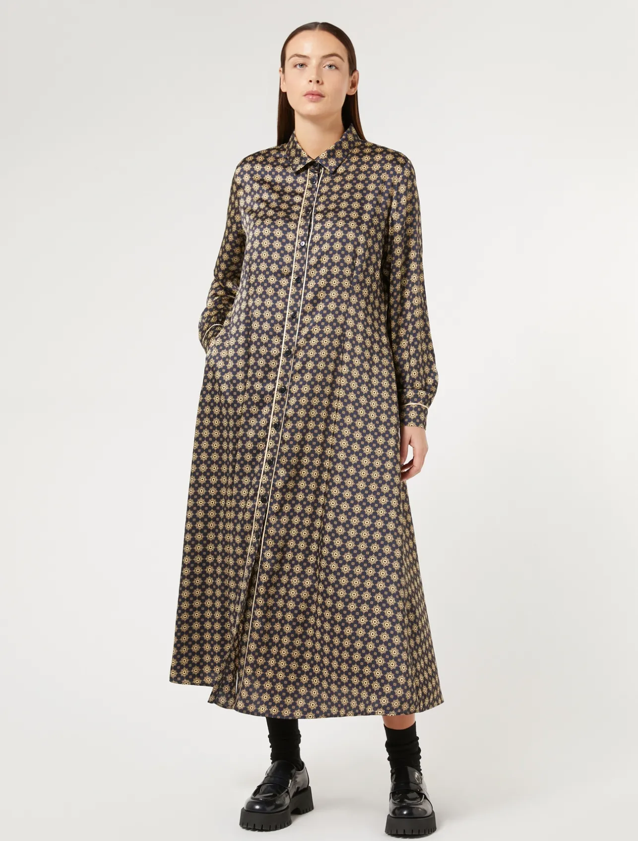 Discount Marina Rinaldi Printed twill dress MIDNIGHTBLUE