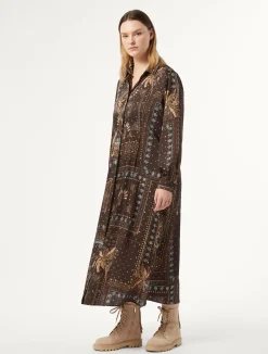 New Marina Rinaldi Printed twill dress BROWNBORDEAUX