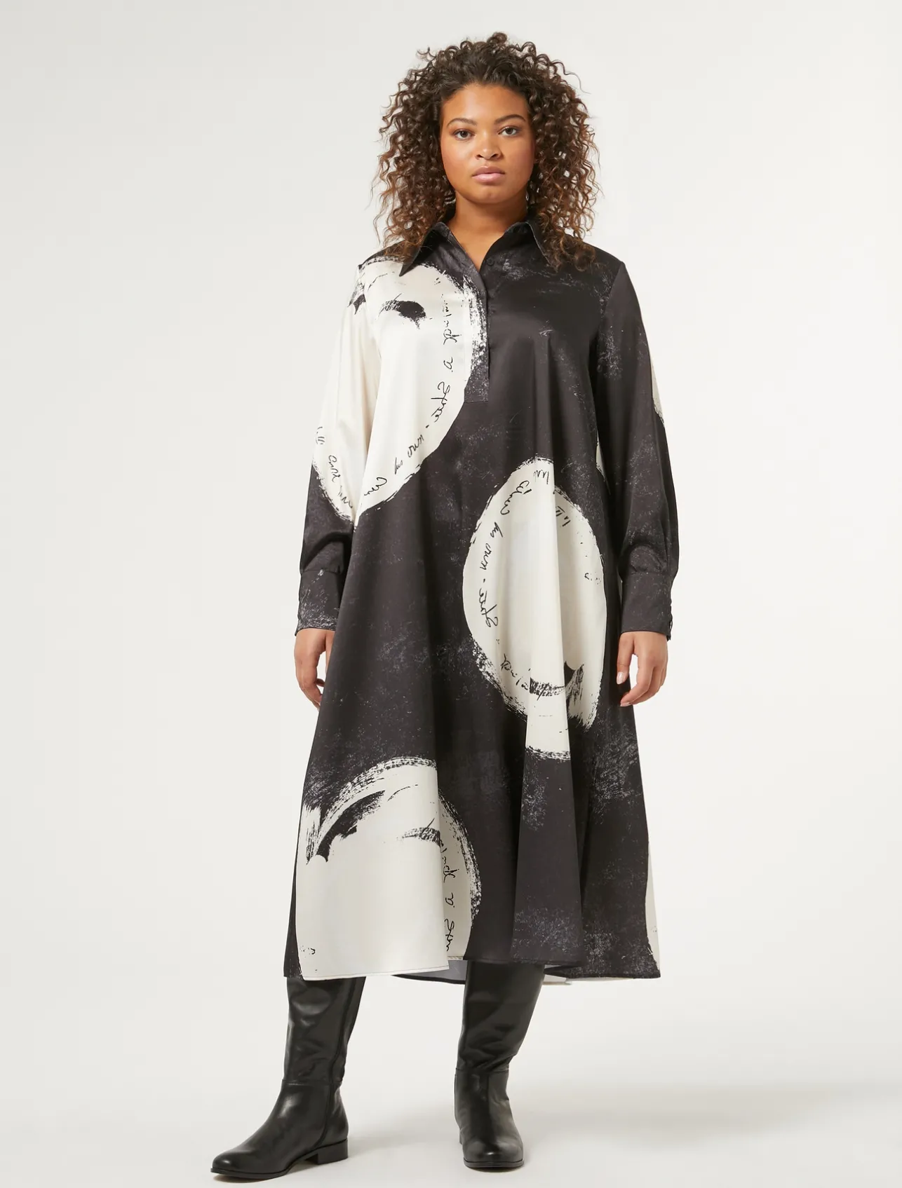 Hot Marina Rinaldi Printed twill dress BLACK