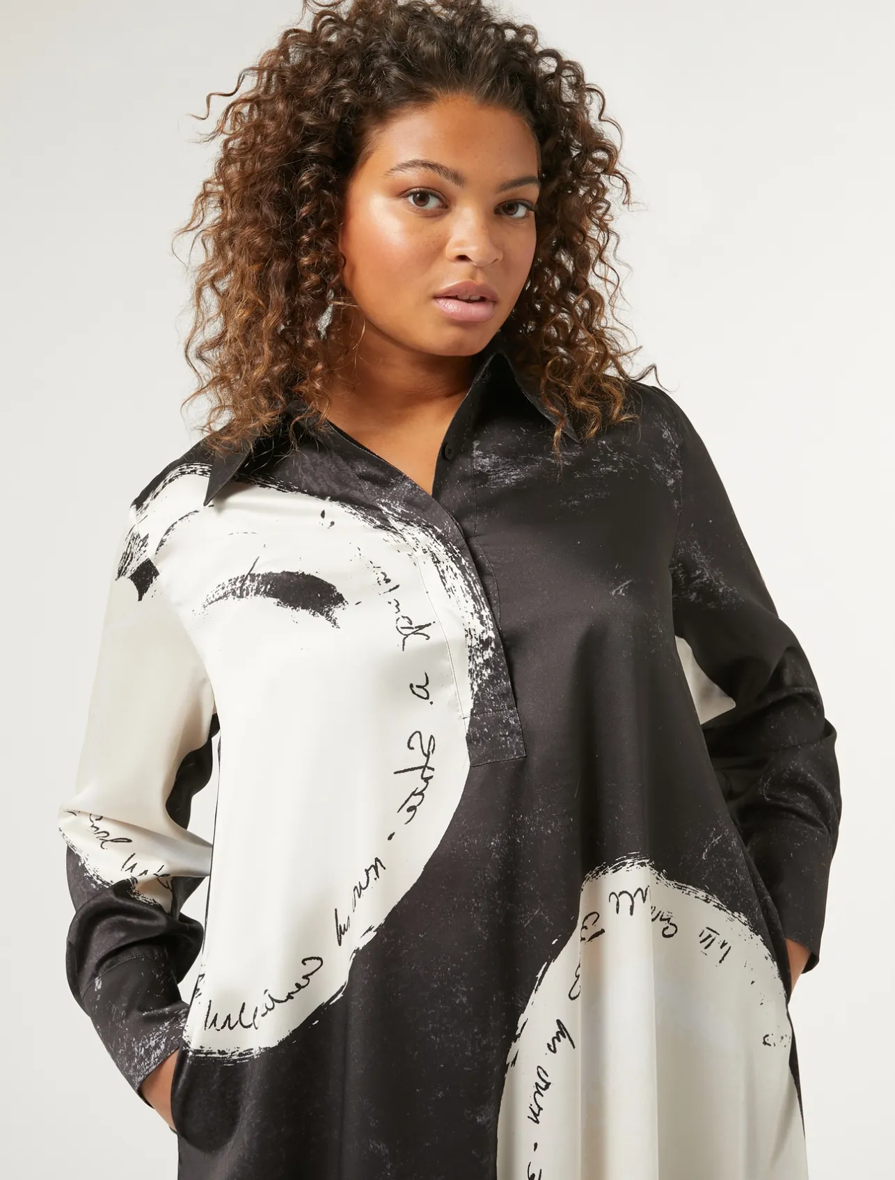 Hot Marina Rinaldi Printed twill dress BLACK