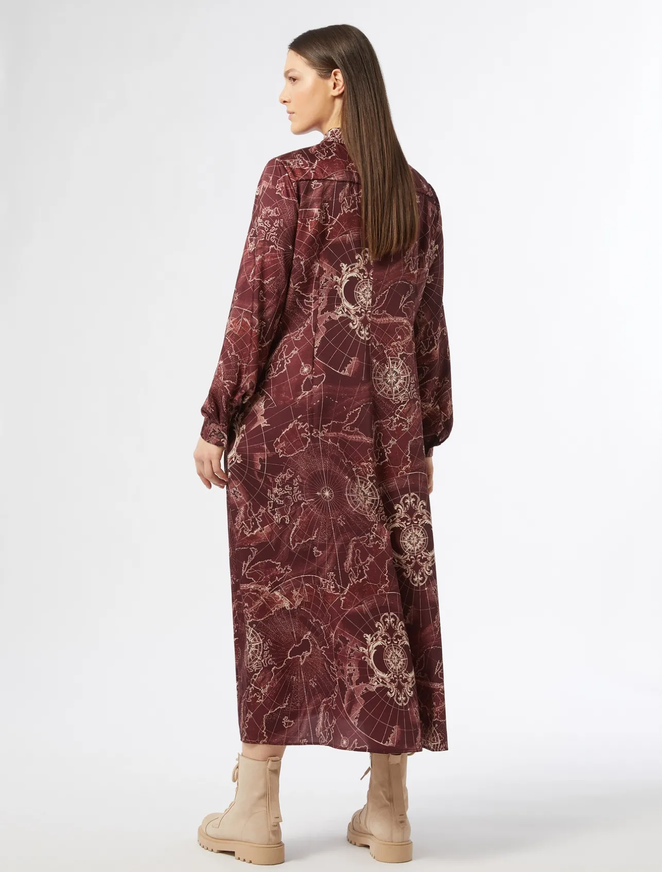 Sale Marina Rinaldi Printed twill dress BORDEAUX