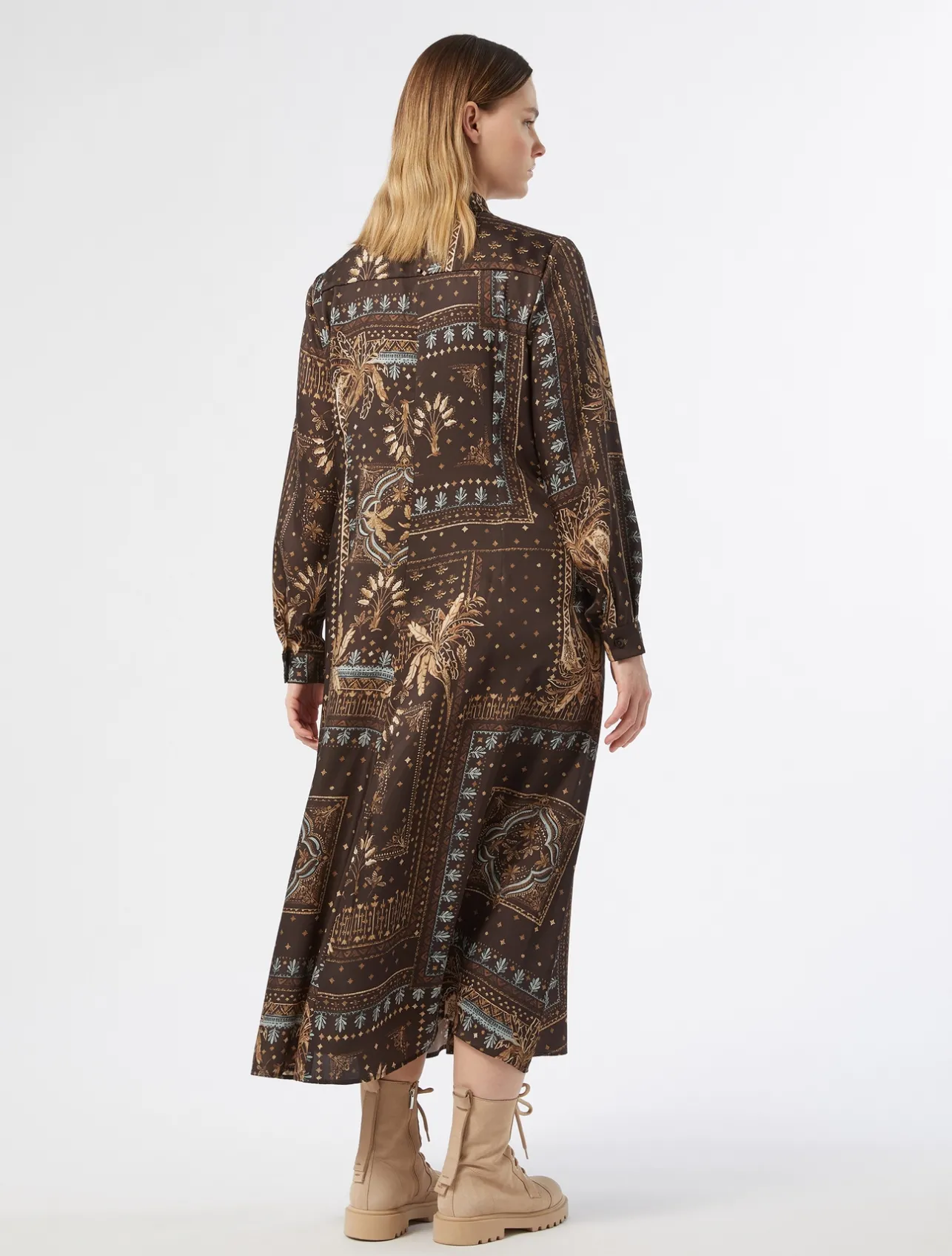 New Marina Rinaldi Printed twill dress BROWNBORDEAUX