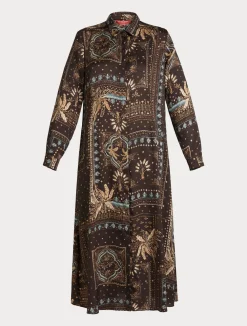 New Marina Rinaldi Printed twill dress BROWNBORDEAUX