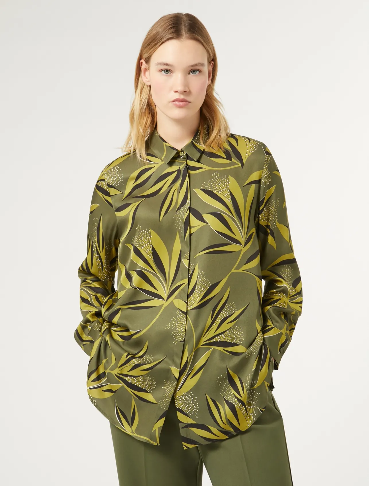 Fashion Marina Rinaldi Printed twill shirt MOSSGREEN