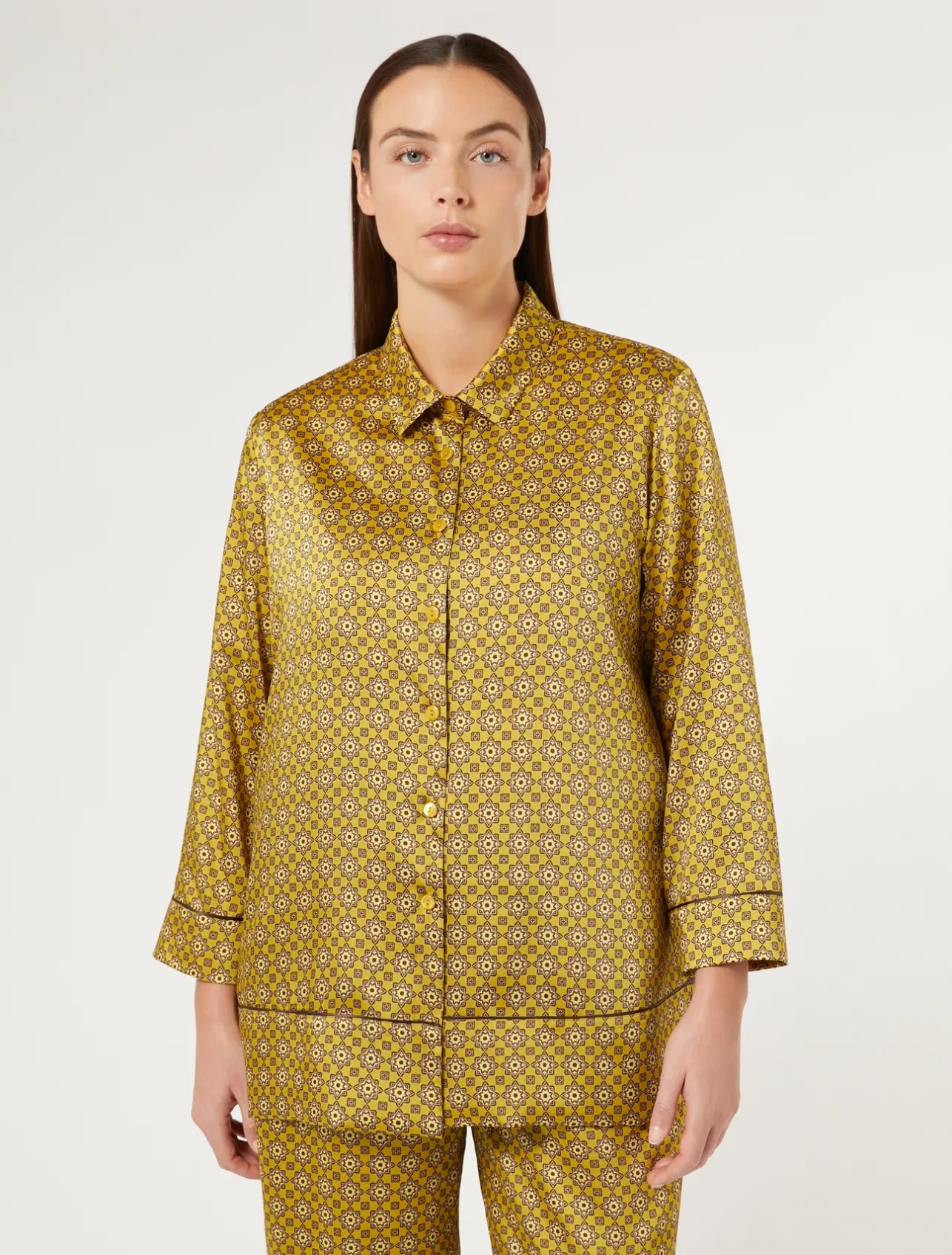 New Marina Rinaldi Printed twill shirt OCHRE
