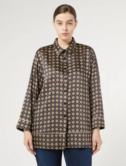 Clearance Marina Rinaldi Printed twill shirt MIDNIGHTBLUE