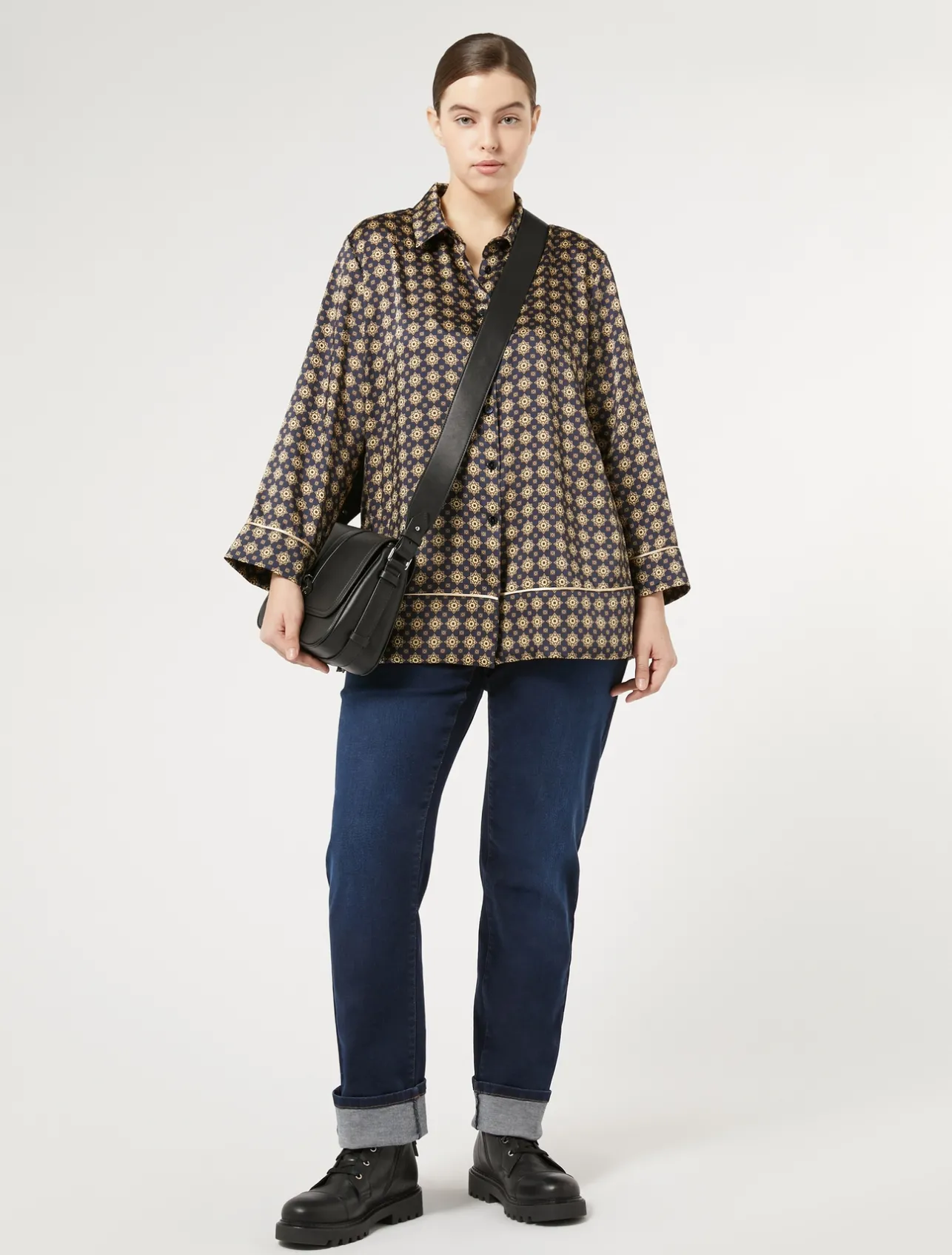 Clearance Marina Rinaldi Printed twill shirt MIDNIGHTBLUE