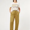New Marina Rinaldi Printed twill trousers OCHRE