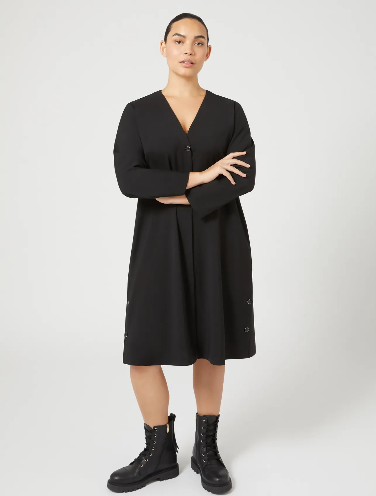 Best Marina Rinaldi Pure wool canvas shirt dress BLACK