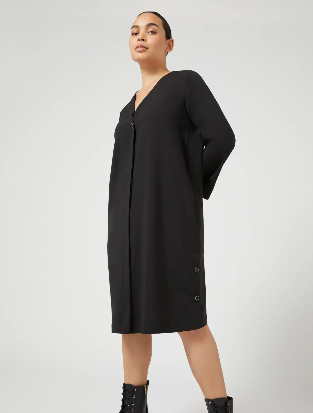 Best Marina Rinaldi Pure wool canvas shirt dress BLACK
