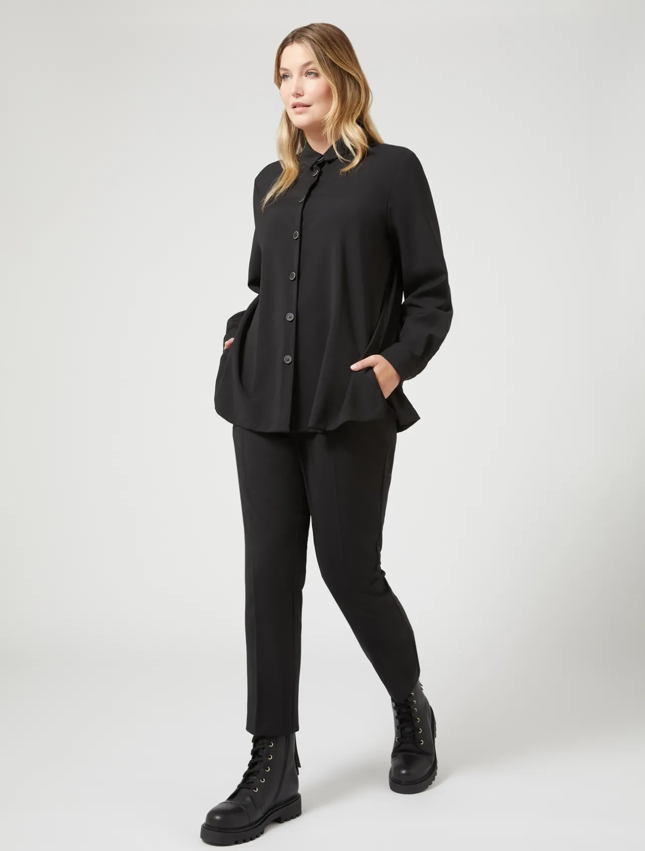 Hot Marina Rinaldi Pure wool canvas trousers BLACK