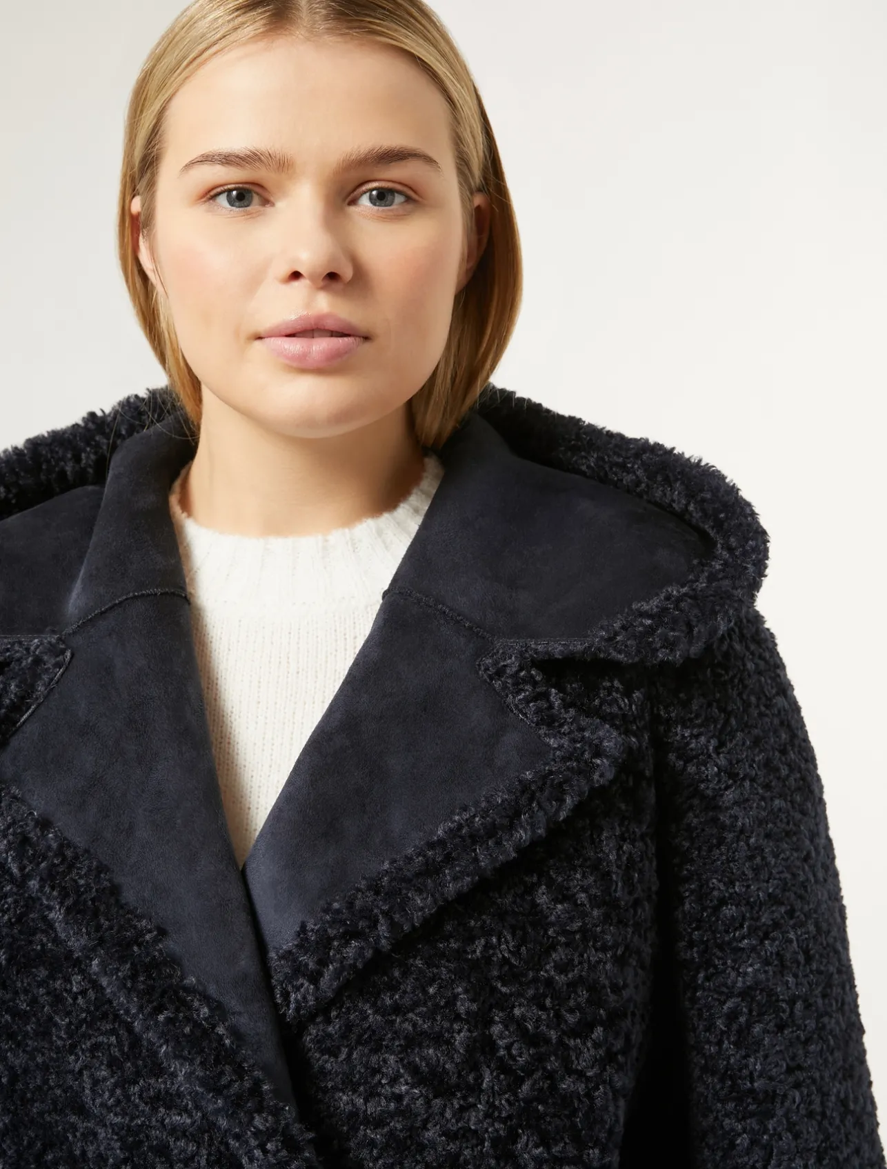 New Marina Rinaldi Reversible sheepskin-effect jacket MIDNIGHTBLUE