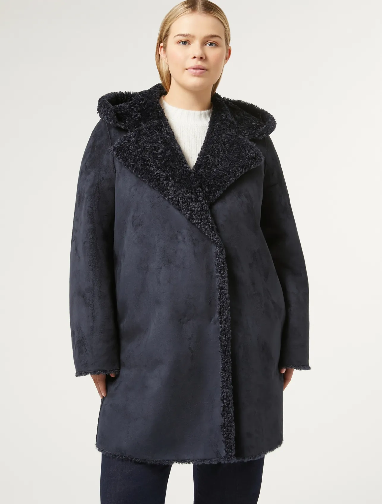 New Marina Rinaldi Reversible sheepskin-effect jacket MIDNIGHTBLUE