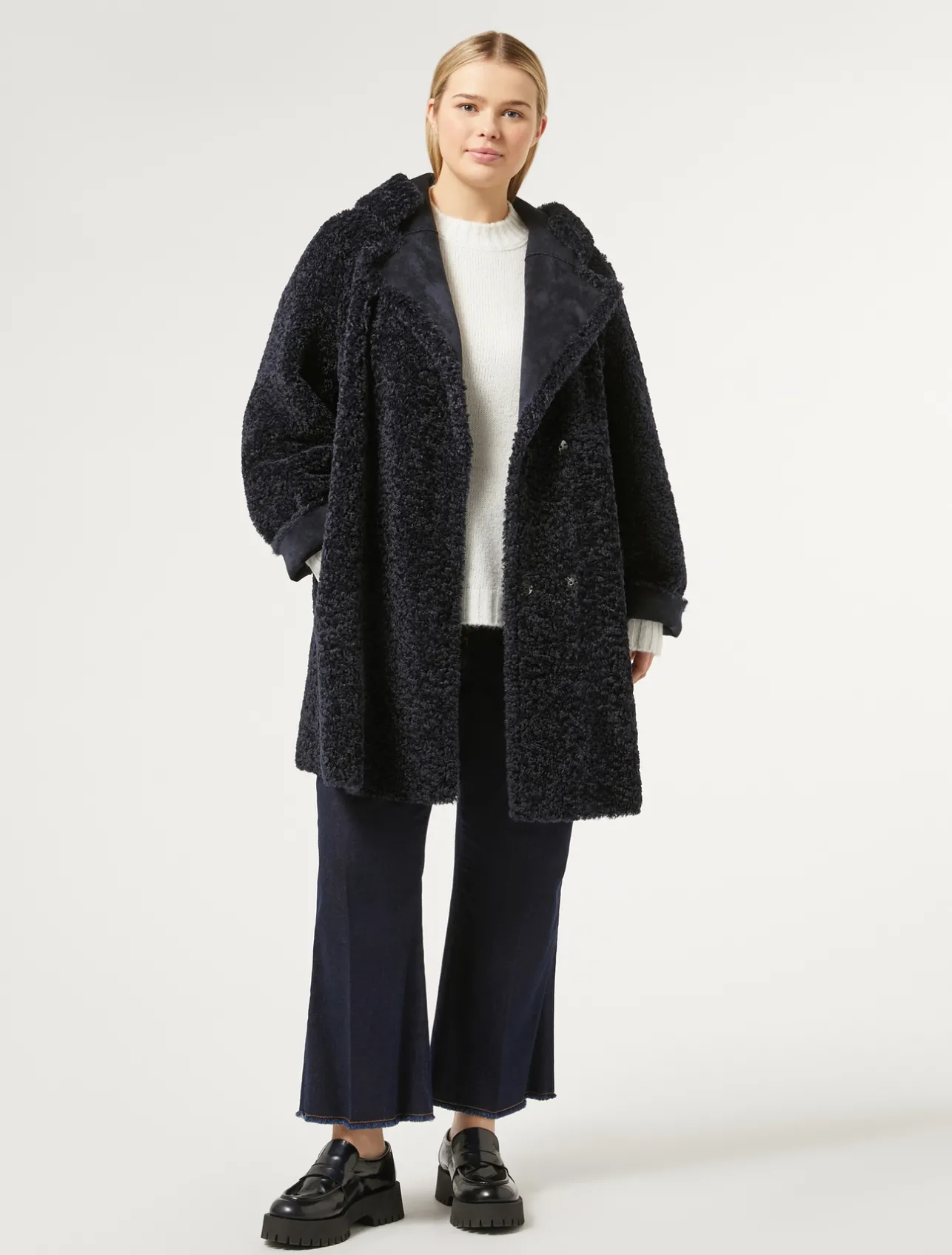 New Marina Rinaldi Reversible sheepskin-effect jacket MIDNIGHTBLUE