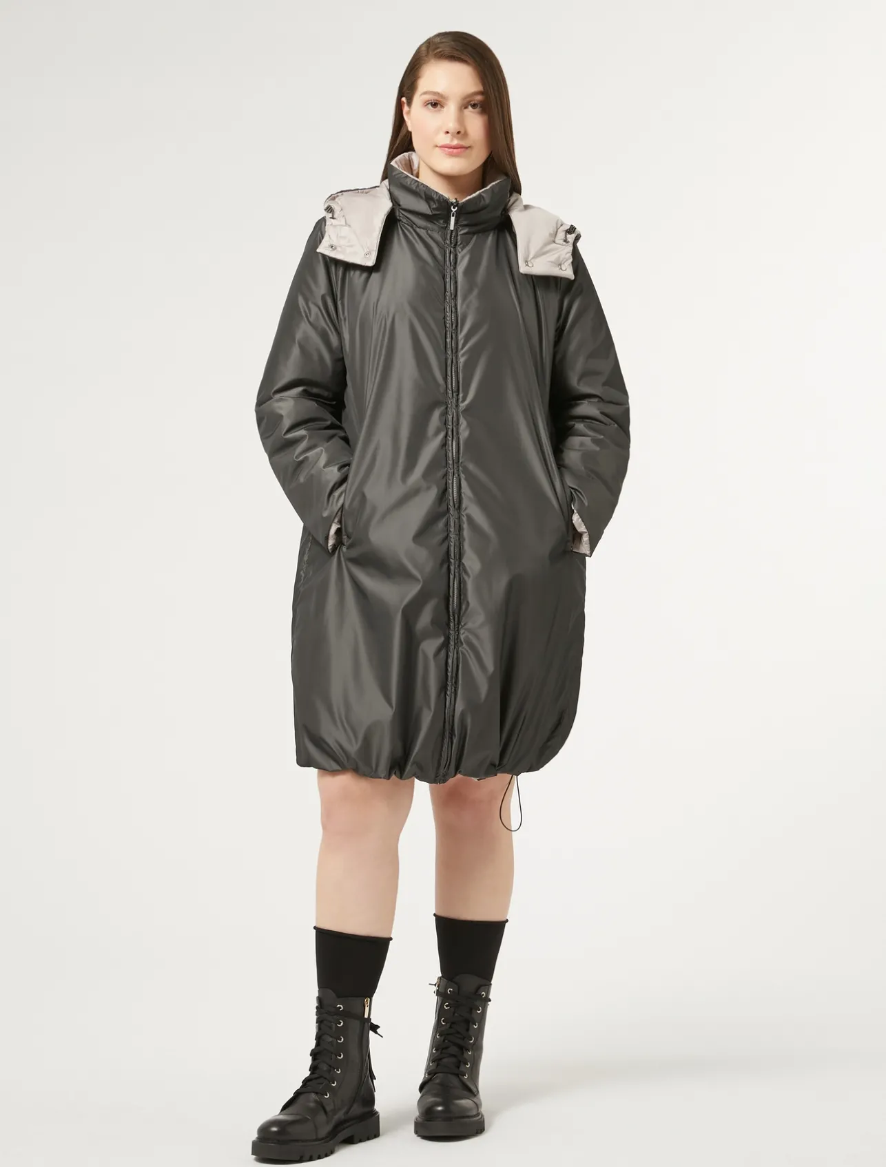 Sale Marina Rinaldi Reversible taffeta padded coat DARKGREY