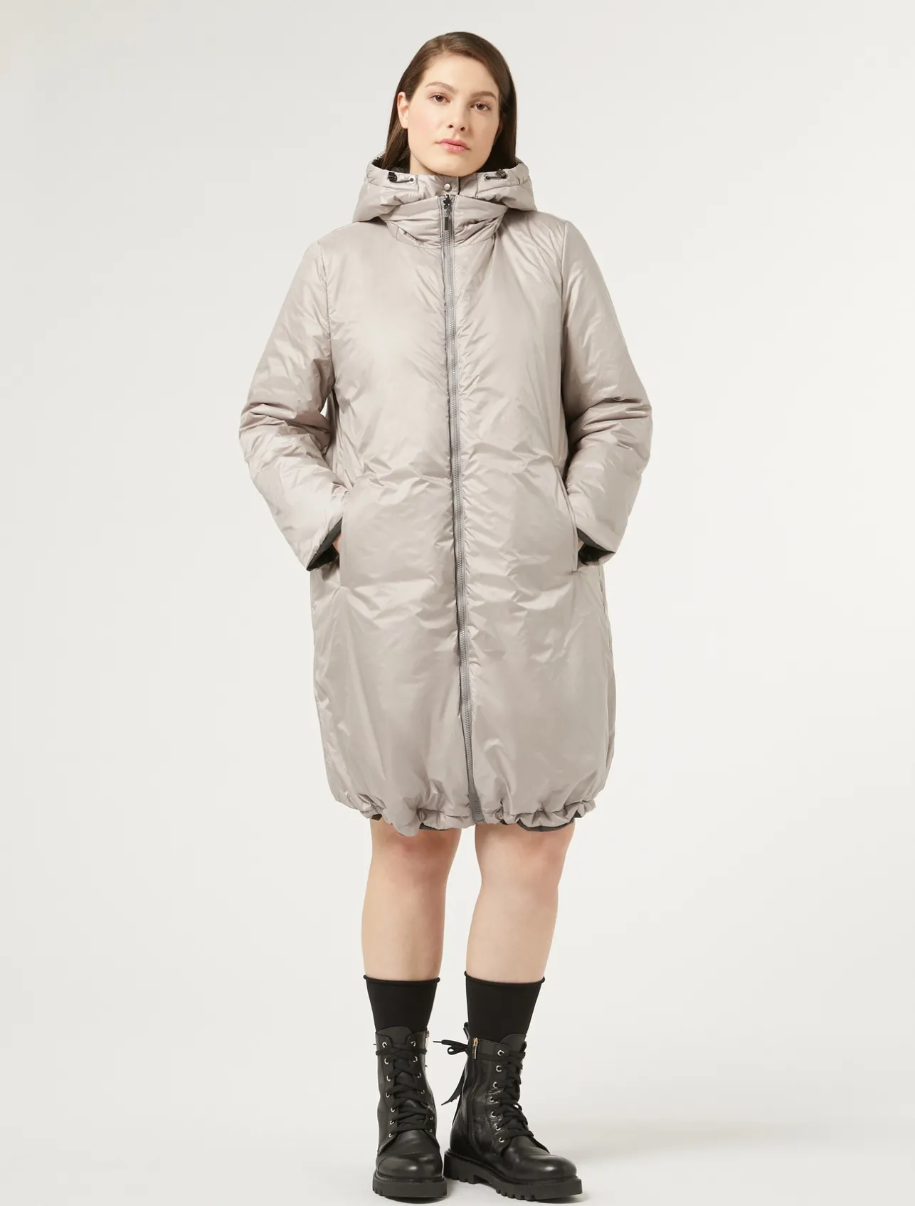 Sale Marina Rinaldi Reversible taffeta padded coat DARKGREY