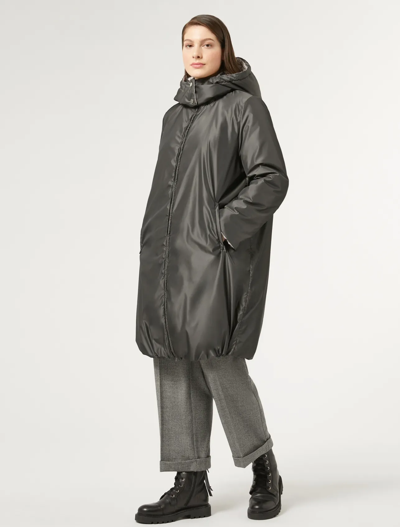 Sale Marina Rinaldi Reversible taffeta padded coat DARKGREY