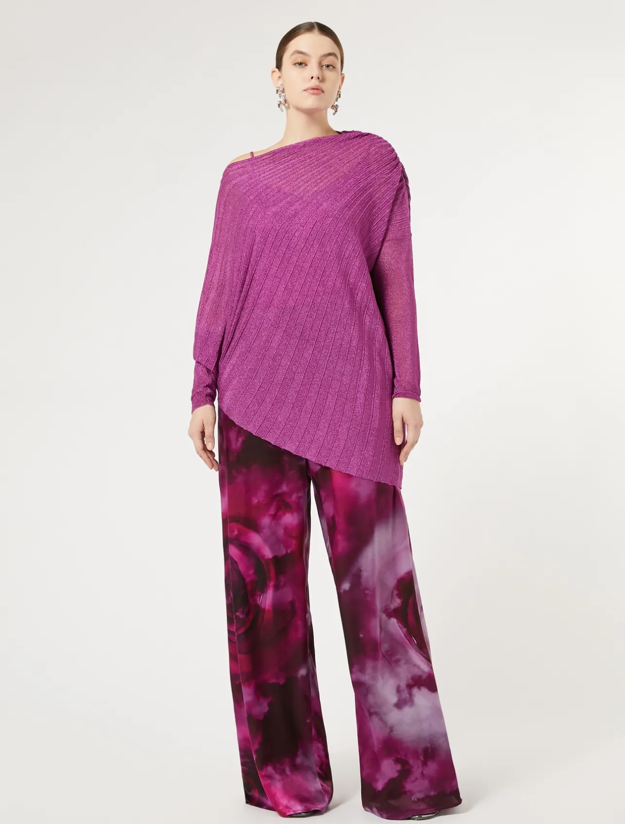 Sale Marina Rinaldi Ribbed asymmetric sweater PINK