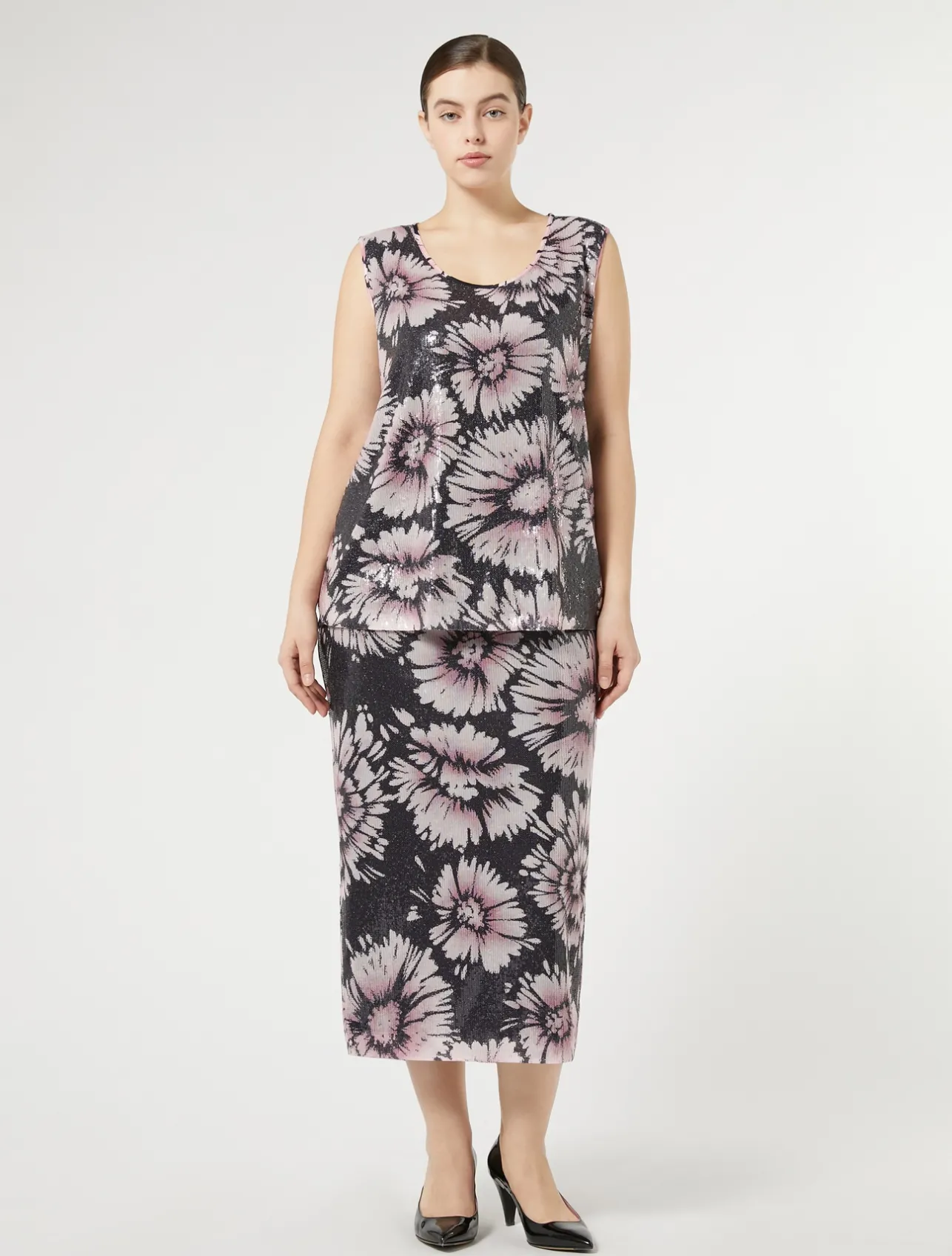 Online Marina Rinaldi Sequin and satin skirt MIDNIGHTBLUE