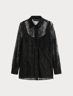 Discount Marina Rinaldi Sequinned lace shirt BLACK