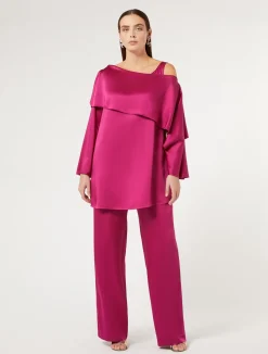 Discount Marina Rinaldi Shiny envers satin trousers RASPBERRY