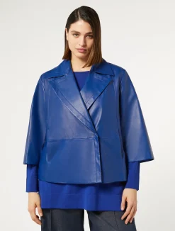 Discount Marina Rinaldi Shiny Nappa leather jacket CORNFLOWERBLUE