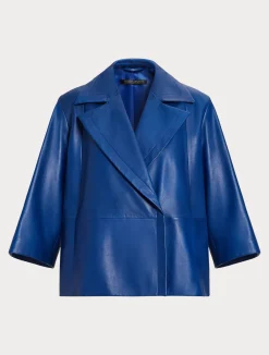 Discount Marina Rinaldi Shiny Nappa leather jacket CORNFLOWERBLUE