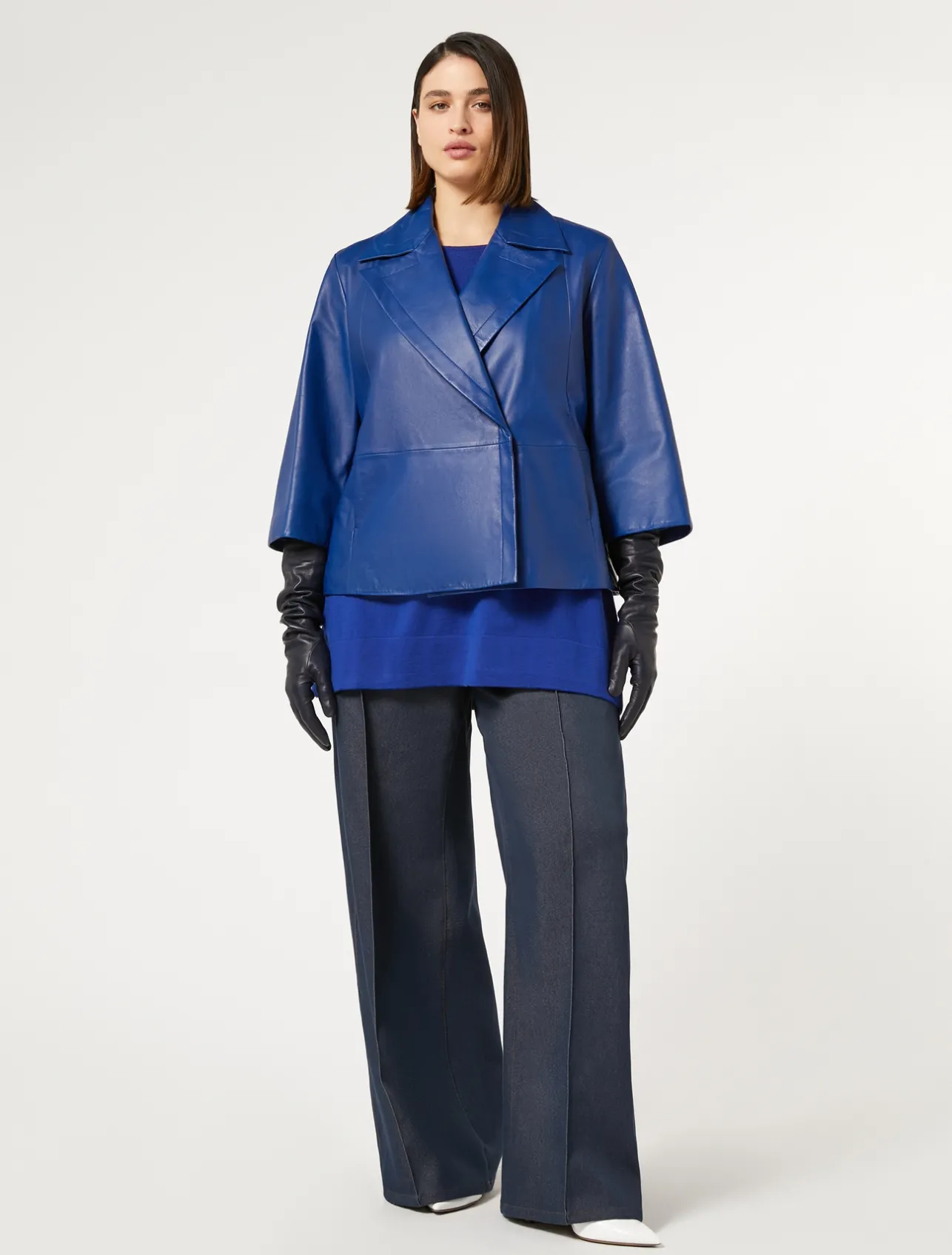 Discount Marina Rinaldi Shiny Nappa leather jacket CORNFLOWERBLUE