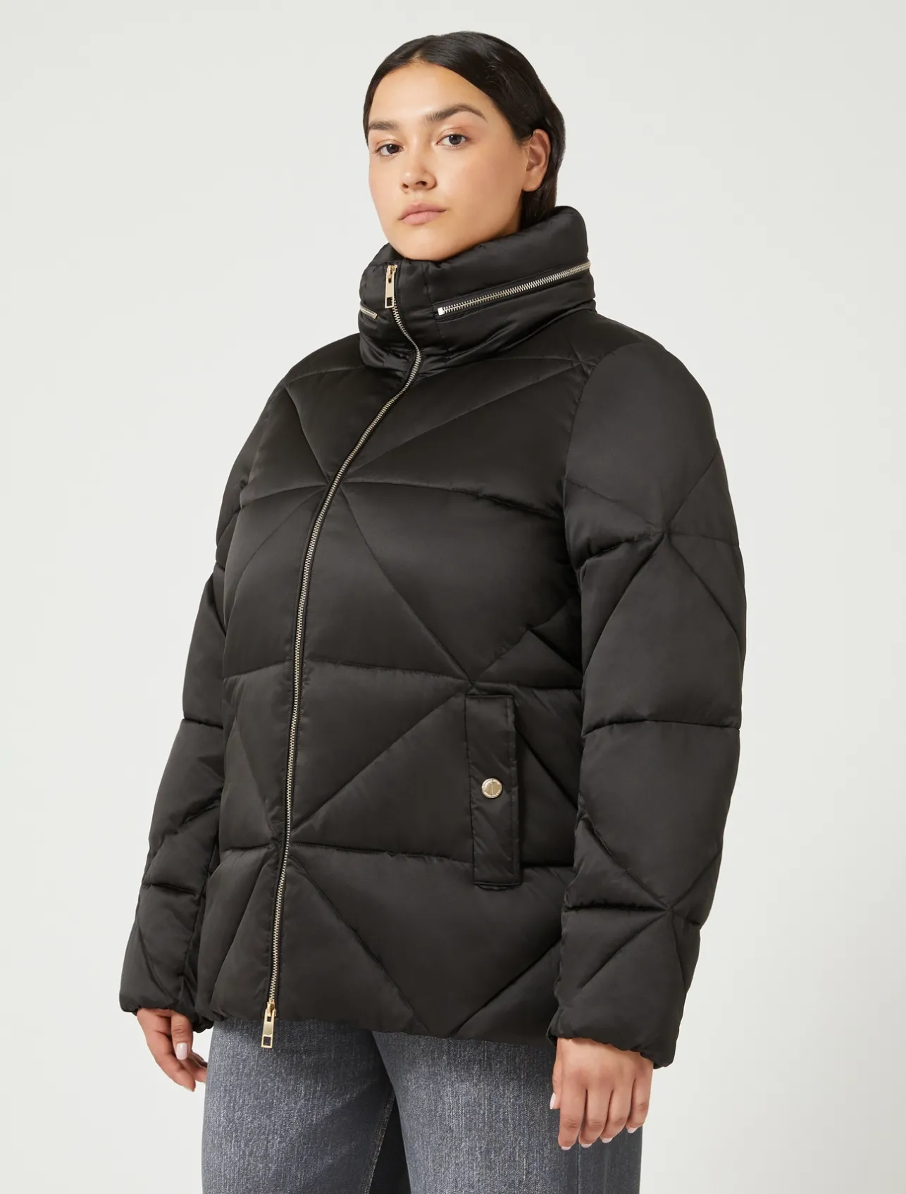 Fashion Marina Rinaldi Short padded jacket in water-repellent satin BLACK